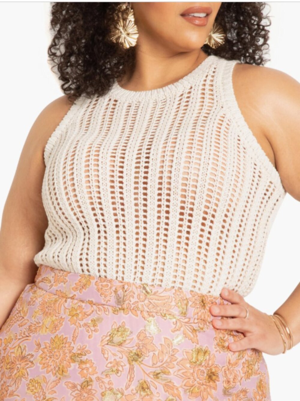 Eloquii Cream Open Knit Tank Size 14/16 Crochet Sweater Top + Torrid Rib Tank Se